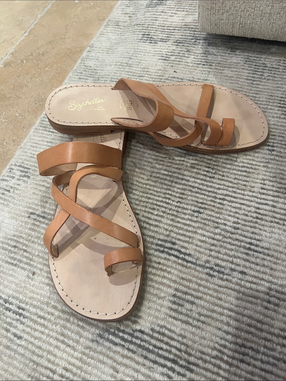 Seychelles Cognac Leather Strappy Slide Sandals worn once